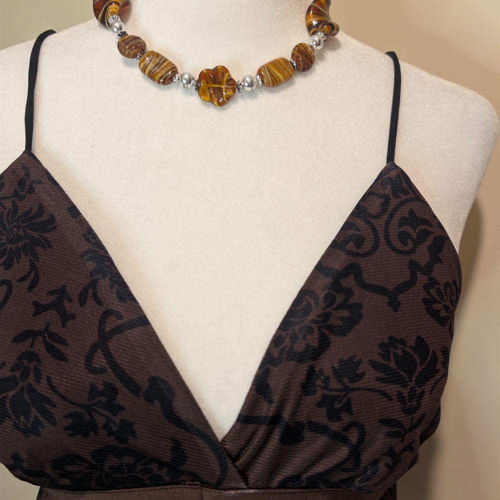 Romwe Hippie Brown Floral Asymmetrical Hanky Hem Cami Top - Picture 9 of 11